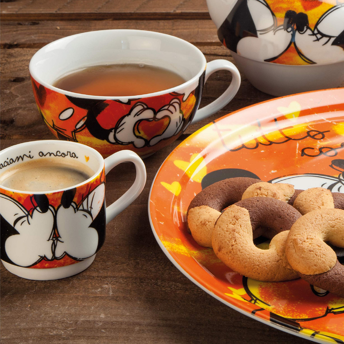 Disney Espresso Tassen 2er Set Mickey & Minnie "Rot" stapelbar, im italienischen Design