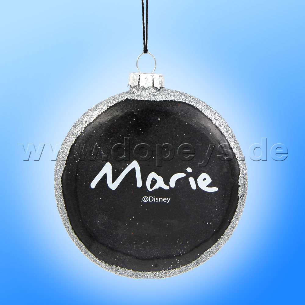 Kurt S. Adler - Disney "Marie" Glas Disk Weihnachtsbaumkugel in Diskusform / Glasornament in Anthrazit, 80 mm DN33026