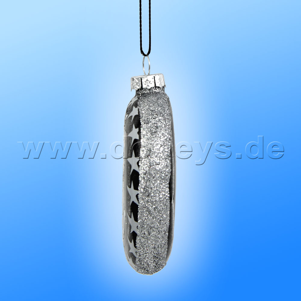 Kurt S. Adler - Disney "Marie" Glas Disk Weihnachtsbaumkugel in Diskusform / Glasornament in Anthrazit, 80 mm DN33026