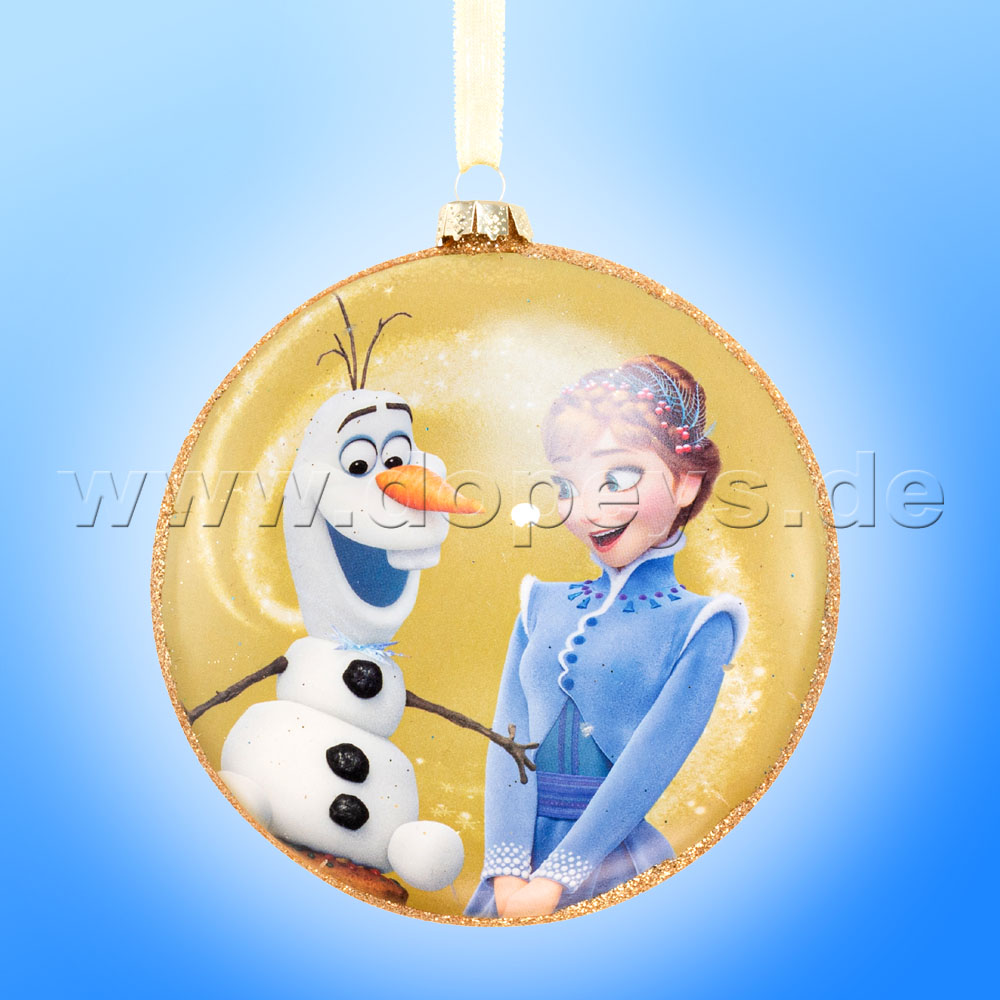 Kurt S. Adler -  Frozen "Anna & Olaf" Disney Glass Disk / Christmas Bauble Gold DN03004-A