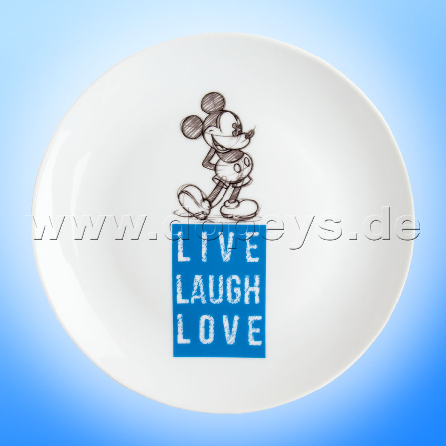 Disney Geschenkset Mickey Frühstücksteller / Dessert-Teller + Müslischale "Blau" Live Laugh Love PWMSETLL-3