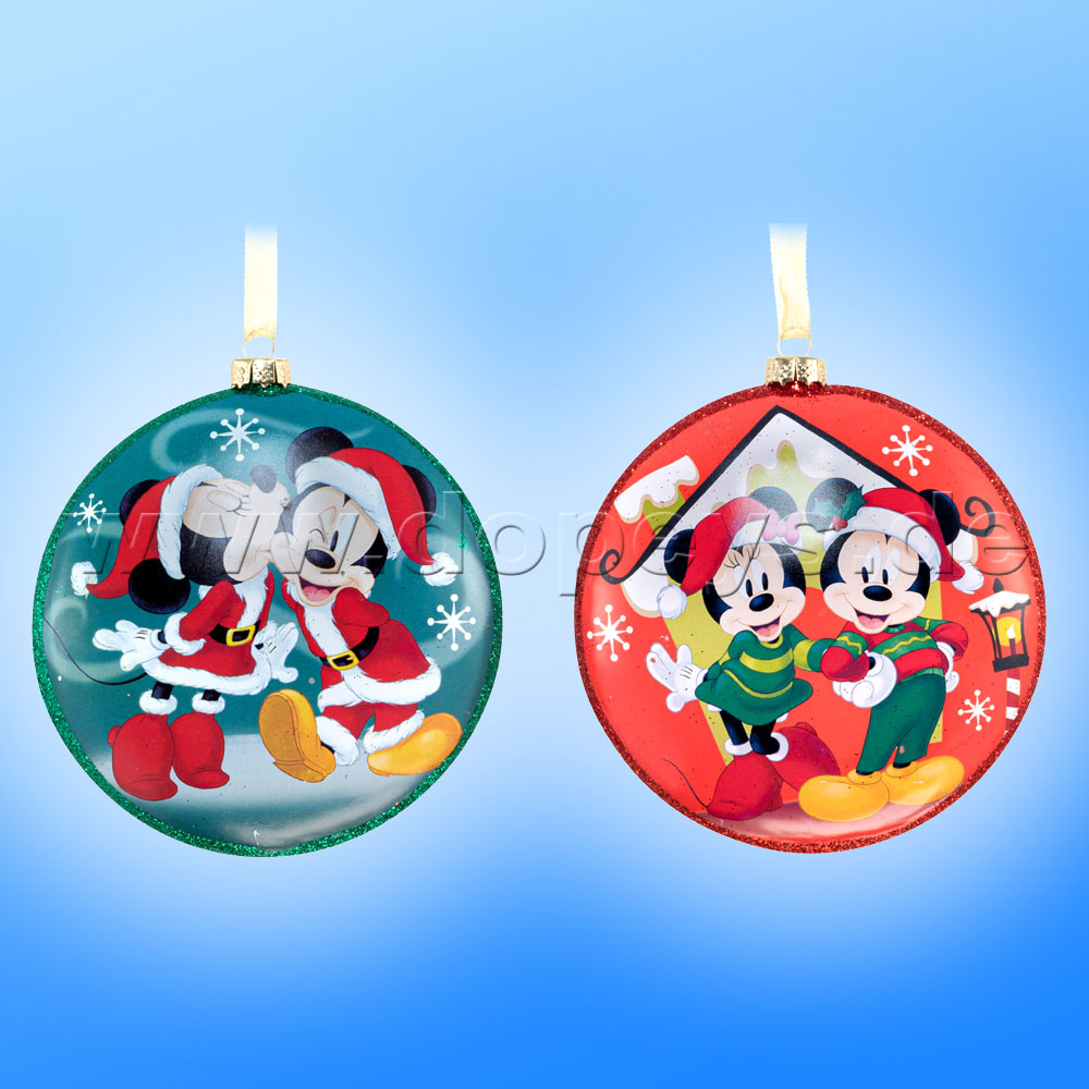 Kurt S. Adler - "Mickey & Minnie's Kiss" Disney Glass Disk / Christmas Bauble cyan DN02004-A