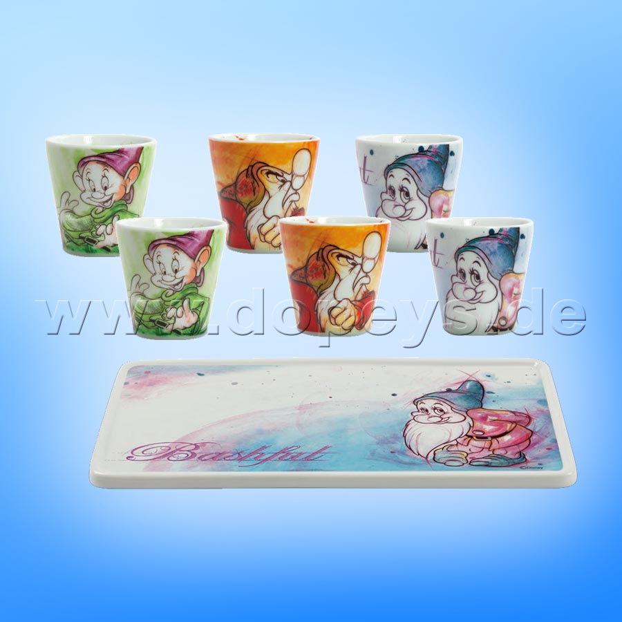 Disney Geschenkset 6 Espressobecher / Espresso Shot und Serviertablett "Brummbär, Pimpel, Seppl", im italienischen Design