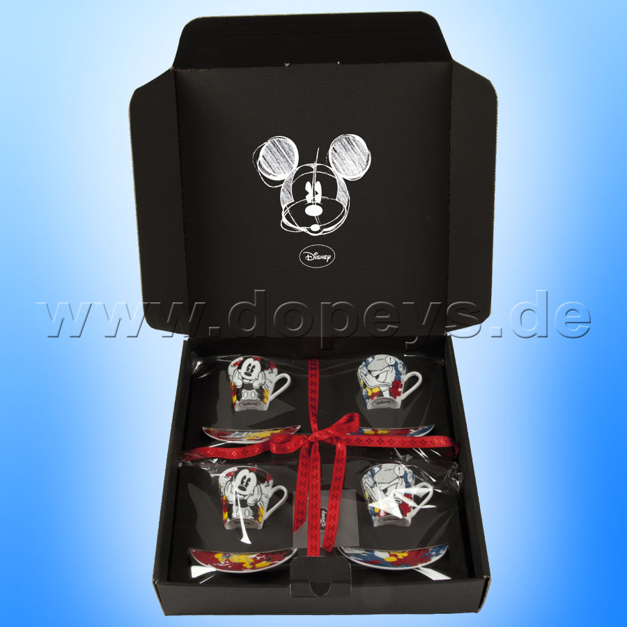 Disney Geschenkset 2 Mickey Espressotassen + 2 Donsald Espressotassen mit Teller im italienischen Design