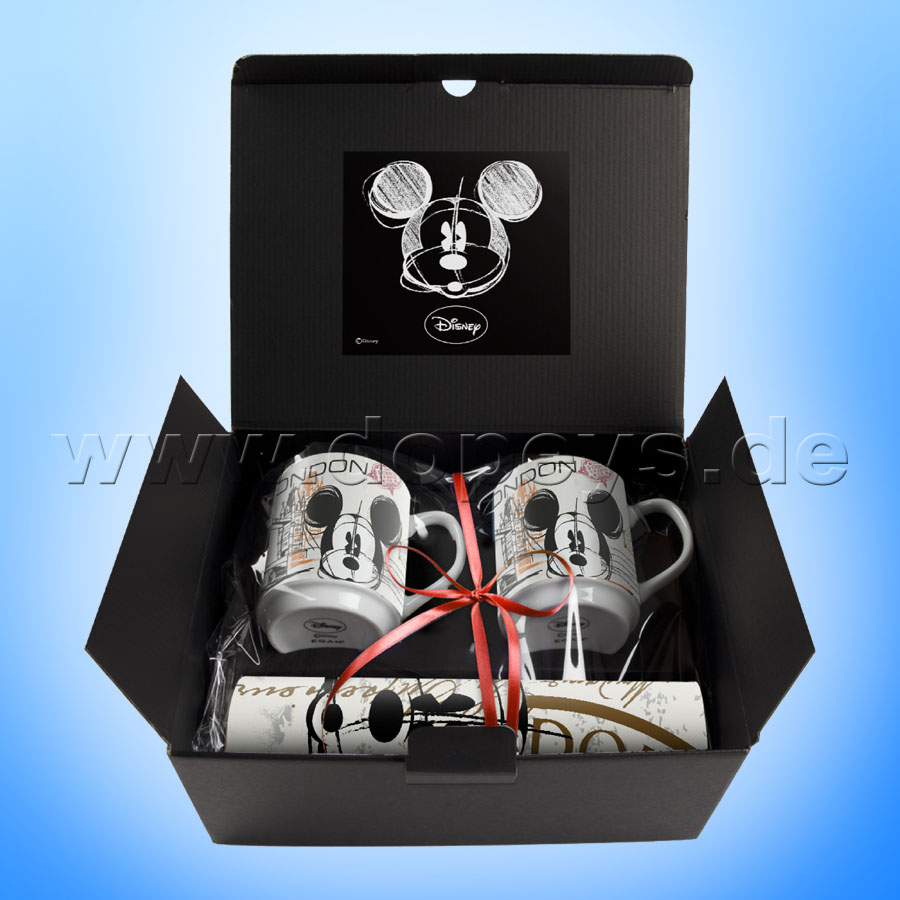 Disney Geschenkset 2 Kaffeetassen + 2 Platzdeckchen Mickey Maus "London" im italienischen Design