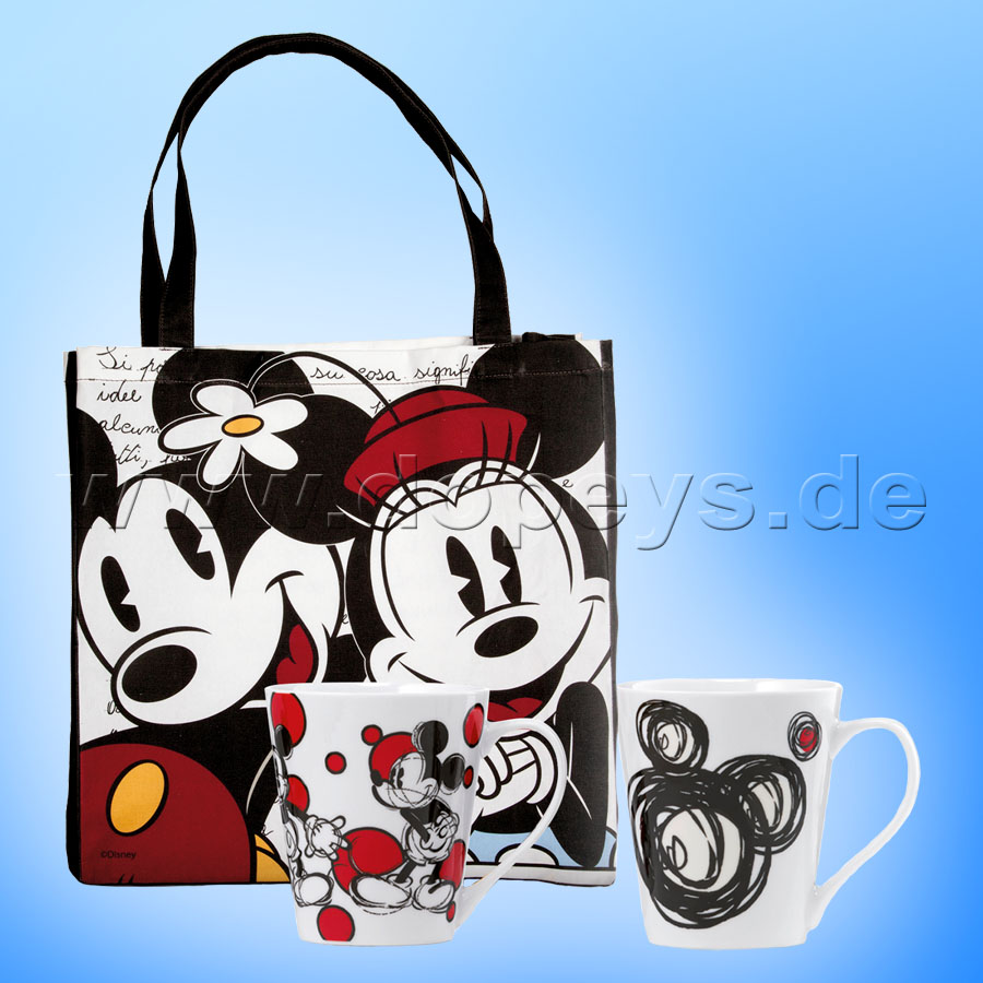 Disney Geschenkset 2 Kaffeetassen + Einkaufstasche Mickey Maus im italienischen Design