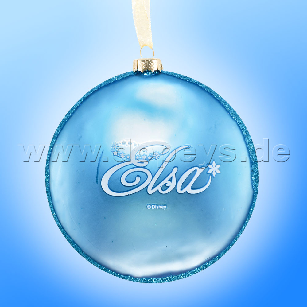 Kurt S. Adler - Disney Die Eiskönigin "Elsa & Olaf" Glas Disk Weihnachtsbaumkugel in Diskusform / Glasornament in Blau DN03004-E