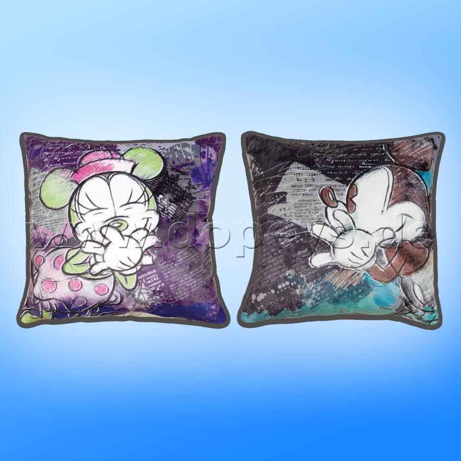 Disney Kissen Set aus 2 Stoffkissen Mickey & Minnie Color Fun "Lila/Türkis", im italienischen Design