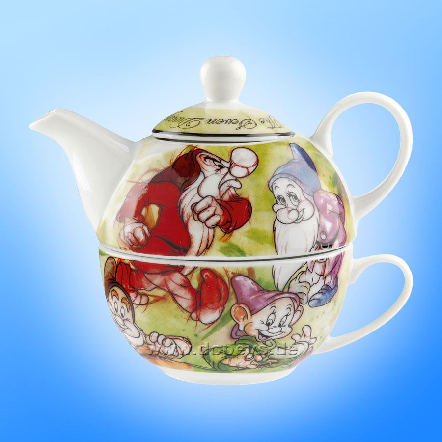 Disney Geschenkset - Tea for One - Teekanne & Teetasse mit Zuckerdose "Die sieben Zwerge" im italienischen Design 133012