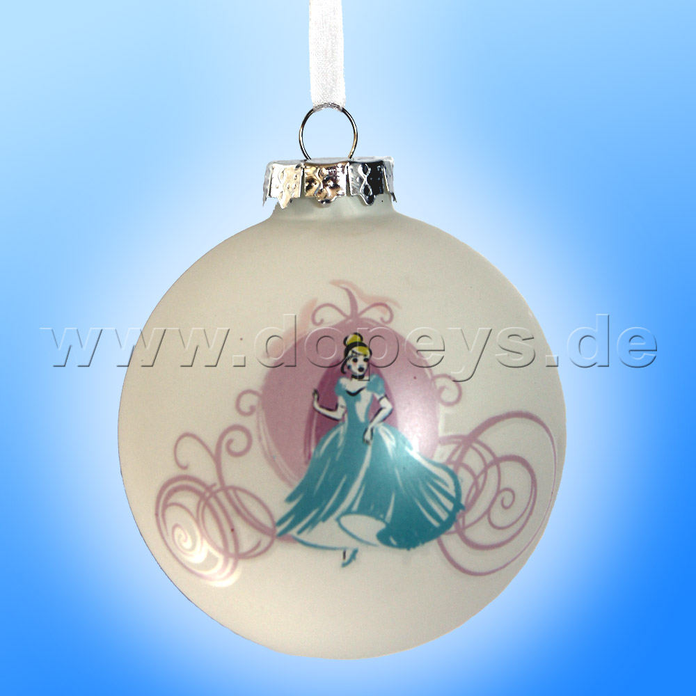 Kurt S. Adler - Disney Prinzessin "Cinderella mit Kutsche" Weihnachtsbaumkugel / Glaskugel in Weiß DN01004-B