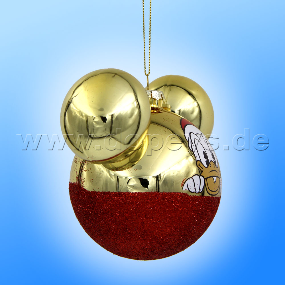 Kurt S. Adler - Disney "Donald Duck" Weihnachtsbaumkugel mit Mickey Maus Ohren / Glasornament in Gold, 80 mm DN37009