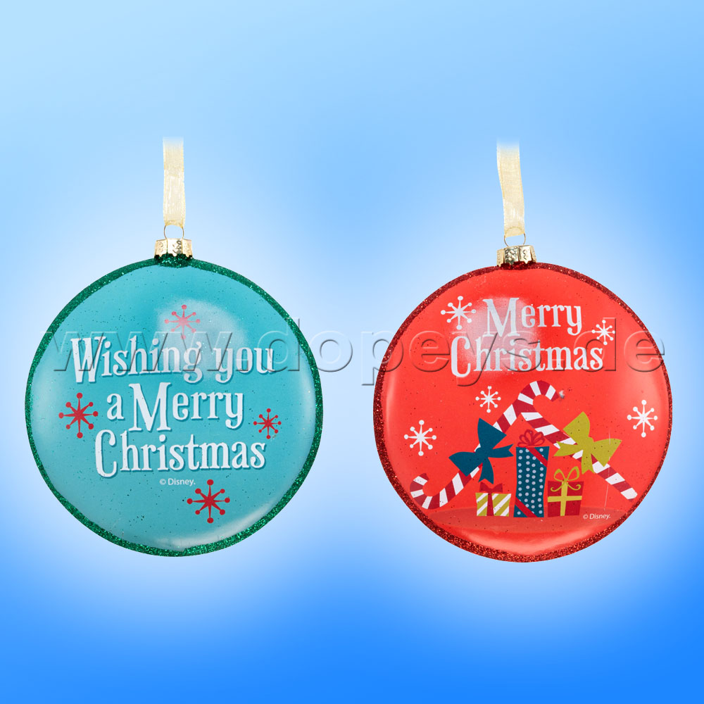 Kurt S. Adler - "Mickey & Minnie's Kiss" Disney Glass Disk / Christmas Bauble cyan DN02004-A