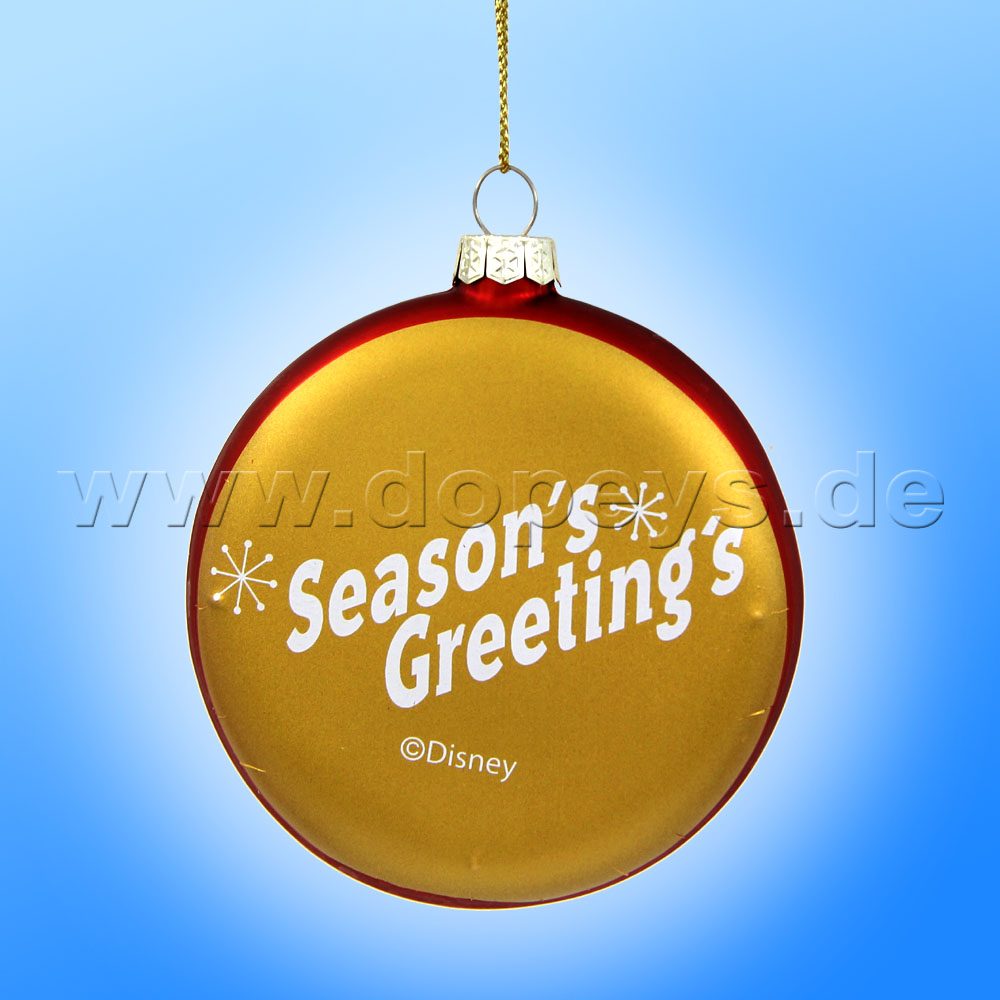 Kurt S. Adler - Disney "Mickey & Pluto" Glas Disk Weihnachtsbaumkugel in Diskusform / Glasornament in Gold, 80 mm DN37015