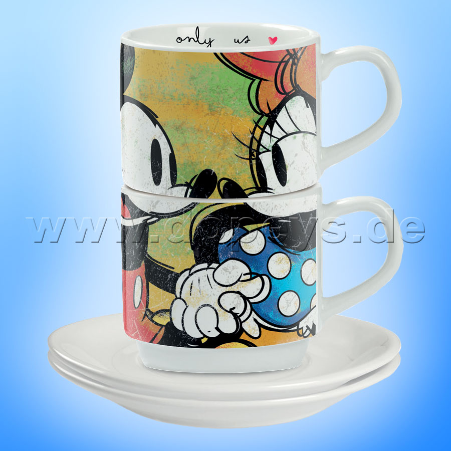 Disney Espresso Tassen 2er Set Mickey & Minnie "Grün" stapelbar, im italienischen Design