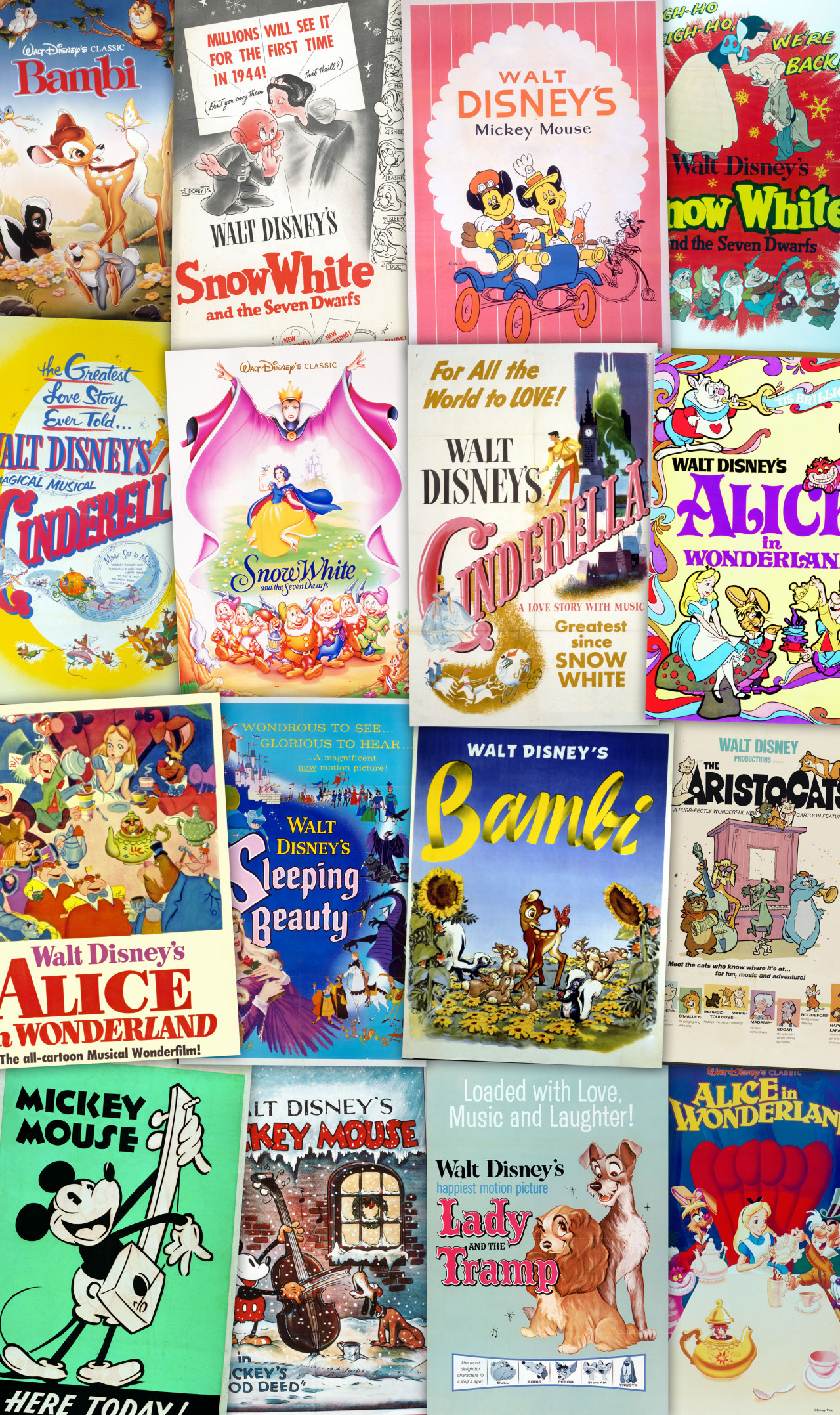 Disney Vlies Fototapete "Disney Movie Posters Retro Girls" 1,20m x 2,00m