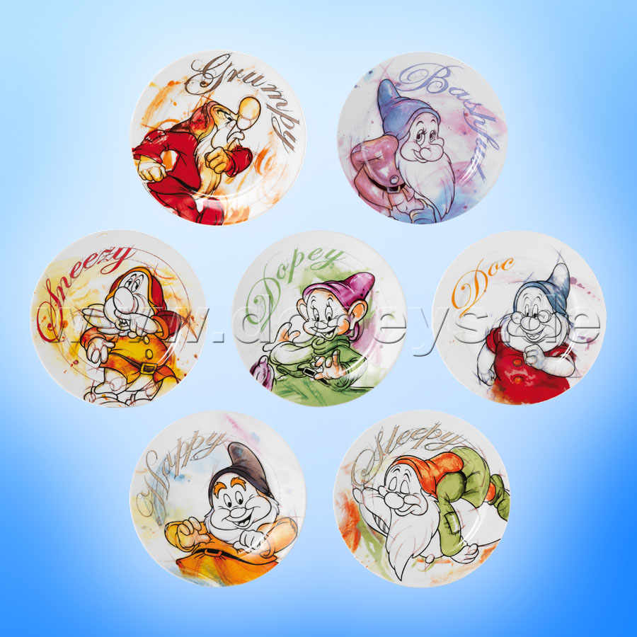Disney Dessert Plates "Seven Dwarfs" in Italian Design, 7 Piece Set