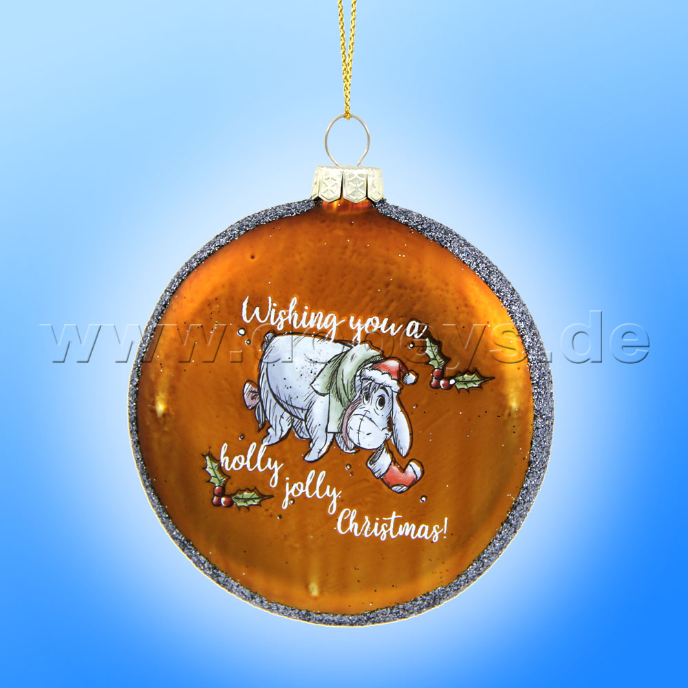 Kurt S. Adler - "Eeyore with Santa Hat" Disney Glass Disk / Christmas Bauble anthracite DN35018