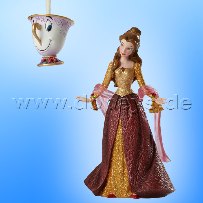 Disney Showcase Collection from Enesco "Christmas Belle Figurine & Chip Hanging Ornament Set" 4053349 Haute Couture