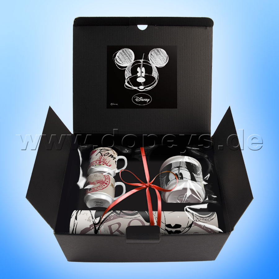 Disney Geschenkset 2 Espressotassen, Zuckerdose & Platzdeckchen Mickey Maus "Rom" im italienischen Design