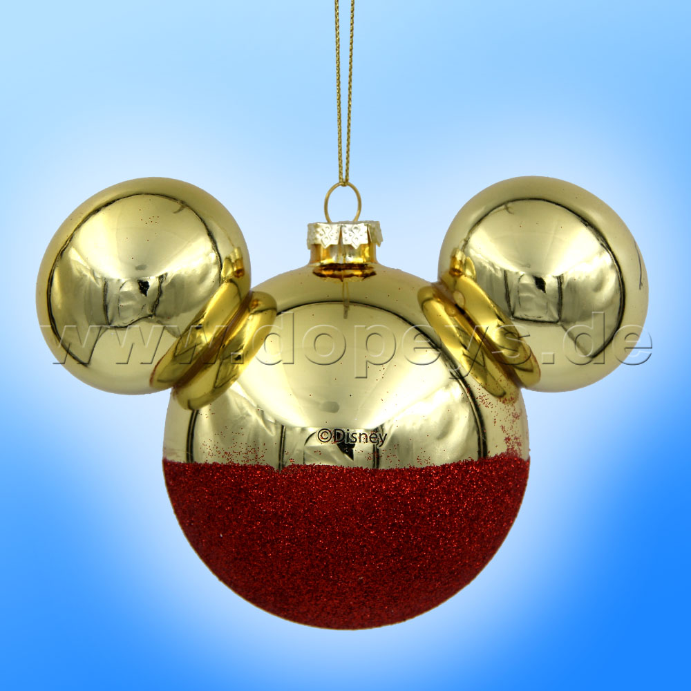 Kurt S. Adler - Disney "Donald Duck" Weihnachtsbaumkugel mit Mickey Maus Ohren / Glasornament in Gold, 80 mm DN37009