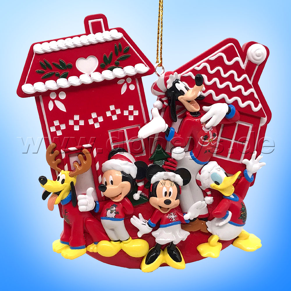 Kurt S. Adler - Disney "Red Disney House" Mickey, Minnie, Donald, Goofy & Pluto Relief Christmas Hanging Ornament DN37026