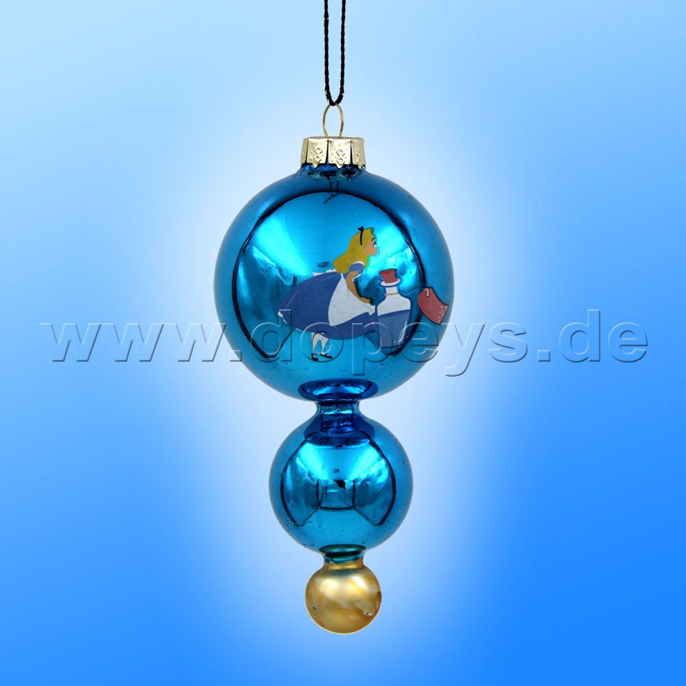 Kurt S. Adler - Disney "Alice im Wunderland" Weihnachtsbaumkugel / Glaskugel Tropfenform bauchig in Blau DN34002